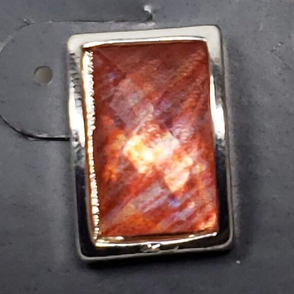 2/$30 Silver tone, Salmon color Rectangle Shape Stone Teardrop Earrings Jewelry - Picture 4 of 8